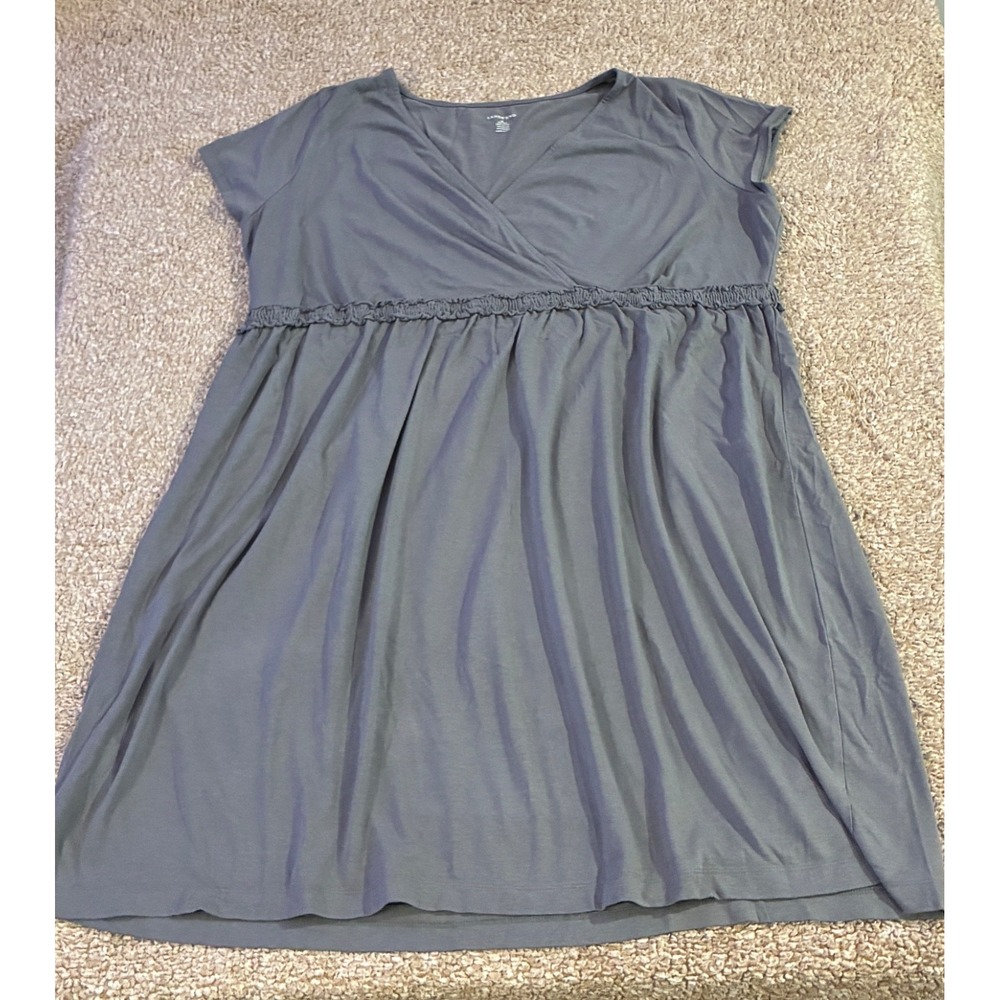 Lands' End Womens Dress 1X 16W Gray Surplice Empire Waist Knit Short Sleeve